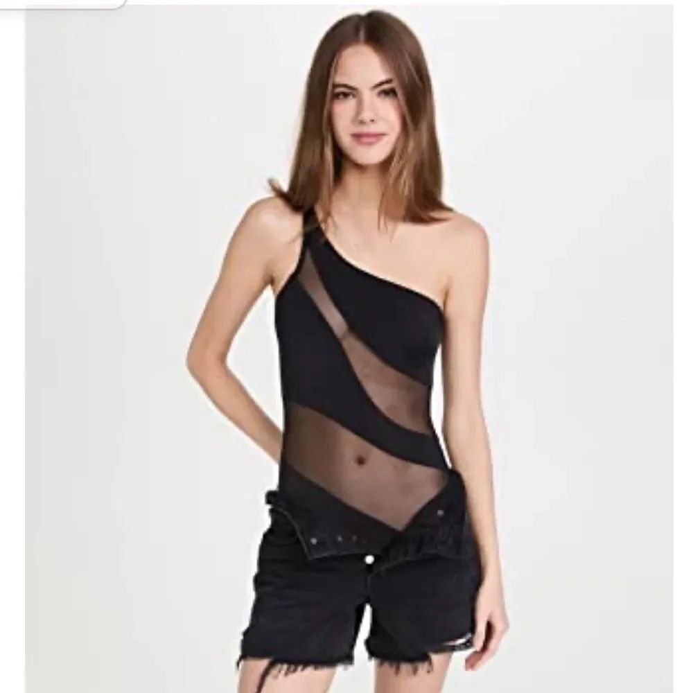 Norma Kamali Black Illusion Snake Mesh One-Shoulder One Piece Swimsuit Size M
